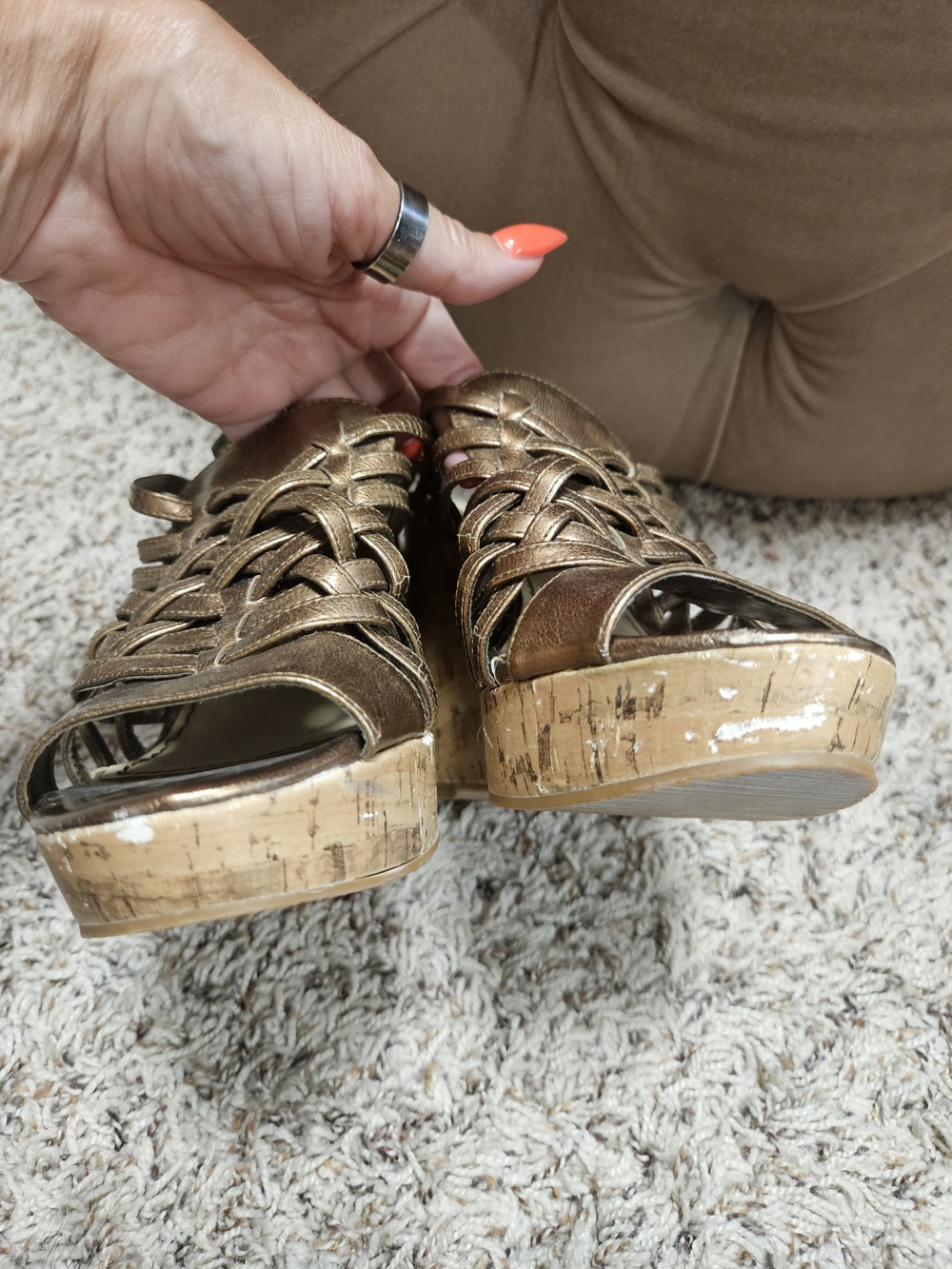 Bronze Woven Cork Wedge Sandals - Women - Picture 12 of 15